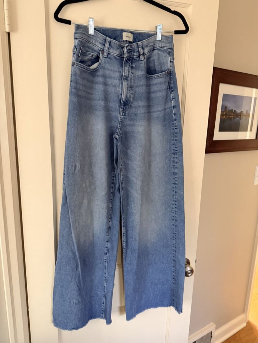 DL1961 High Rise Wide Leg Jeans Light Wash Raw Hem Size 29